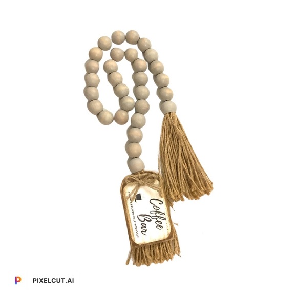 FARMHOUSE WOODEN BEAD GARLAND Coffee Bar - Picture 2 of 7